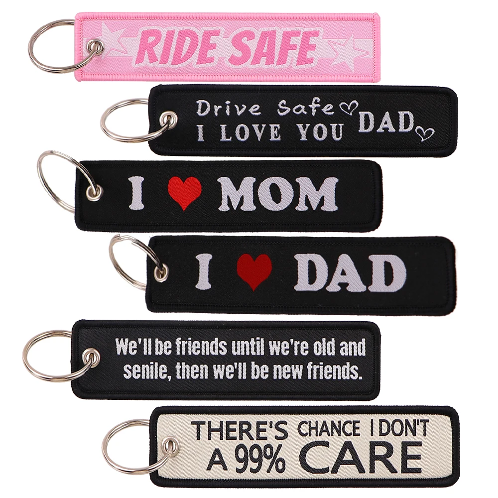 I LVOE DAD Embroidery Key Fobs Holder Key Tag Men Women Keychain for Motorcycles Pendant Key Ring Mother's Day Father's Day Gift