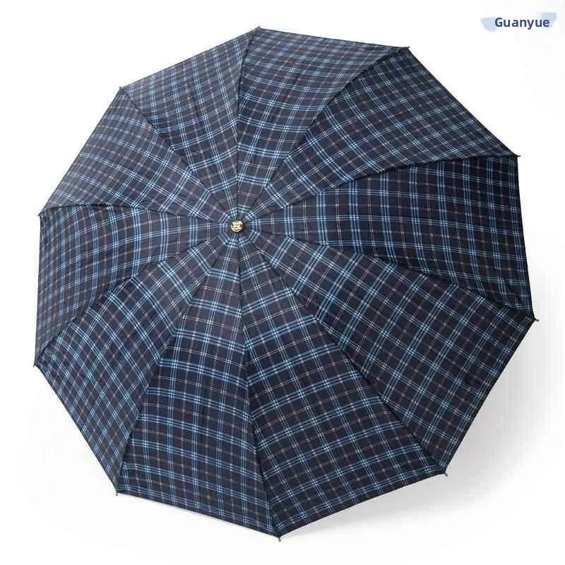 Thickened Multi-Functional Large Grid Pattern Umbrella Steel Frame Rain And Sun Protection Men's Umbrella Foldable Anti-Rust