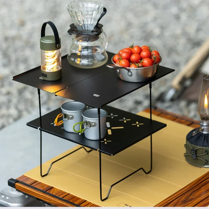 Outdoor Double-layer Table Camping Picnic Foldable Small Table Travel Hiking Multifunctional Table Board Camping Gear Supplies