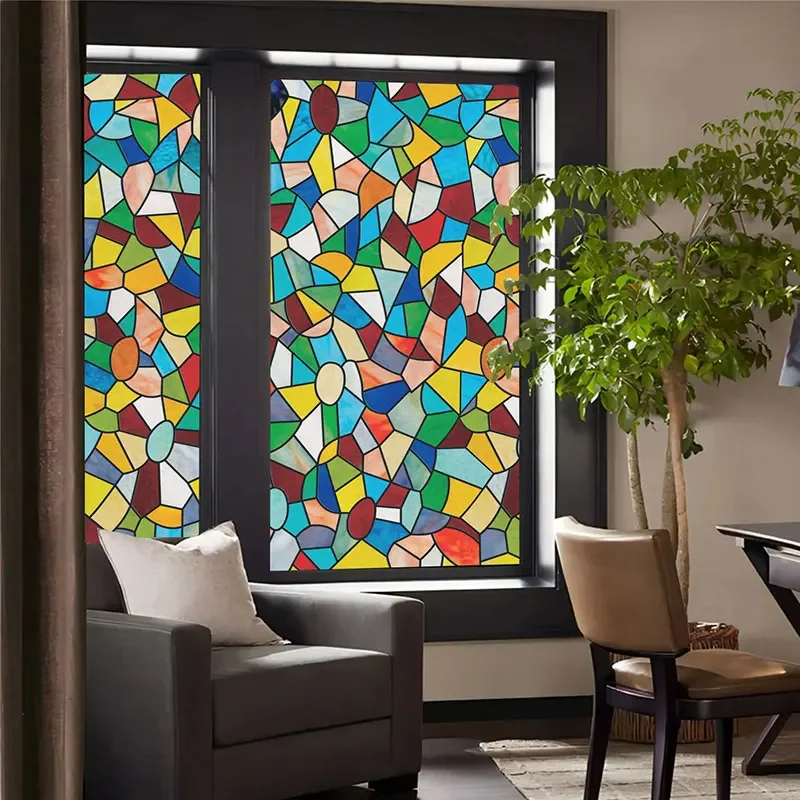 European Style Retro Glass Film,electrostatic Frosting, Adhesive Free Art Painting Privacy Protection Window Film Stained Glass