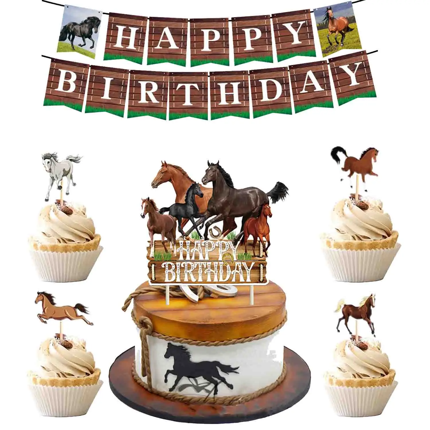 Cowboy Cake Decorations Cowboy Cupcake Toppers with Horse Shaped for Baby Shower Western Birthday Party Cake Decoration Supplies