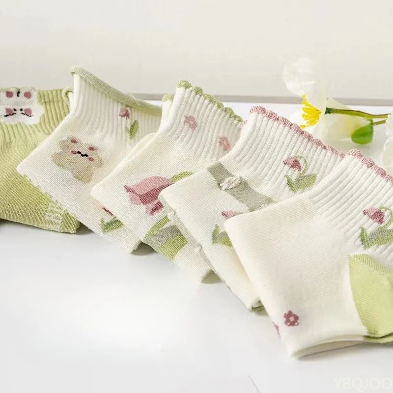 5 pairs of women's spring summer thin floral sweet short socks cute cartoon small fresh comfortable casual socks