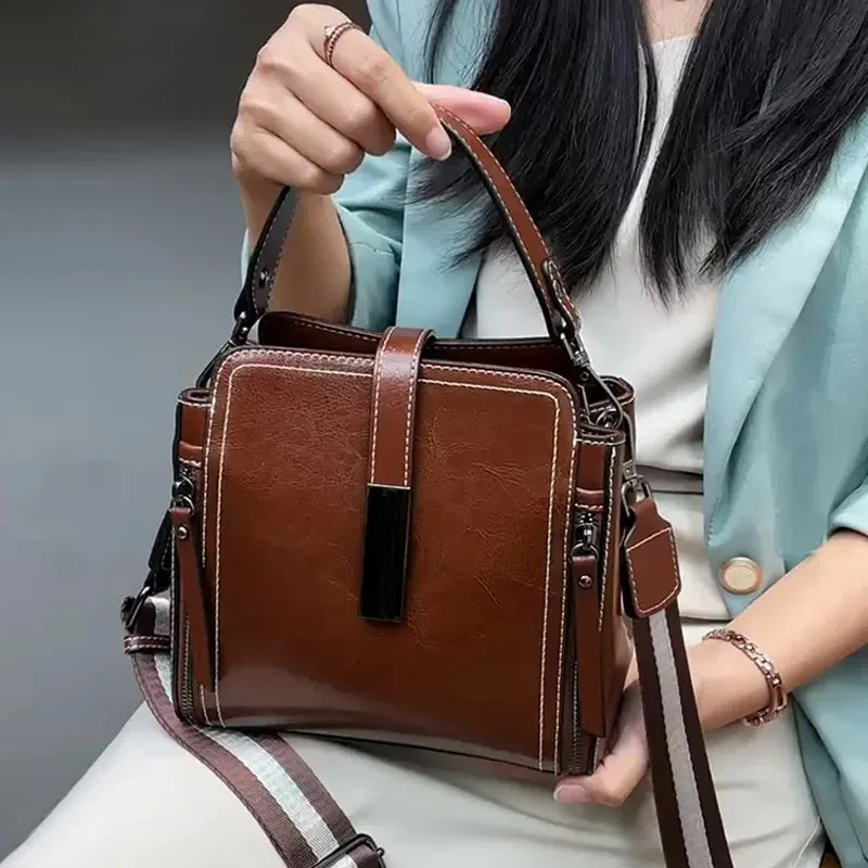 

High Quality Women's Bag Luxury Designer Split Leather Women Shoulder Bag Versatile Cowhide Handbags Female Crossbody Bags