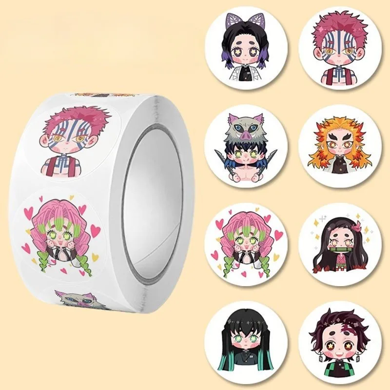 500pcs Cartoon Version of Kimetsu No Yaiba Kawaii Wallet Decorative Roll stickers Cute Anime Mobile Phone stickers Wholesale