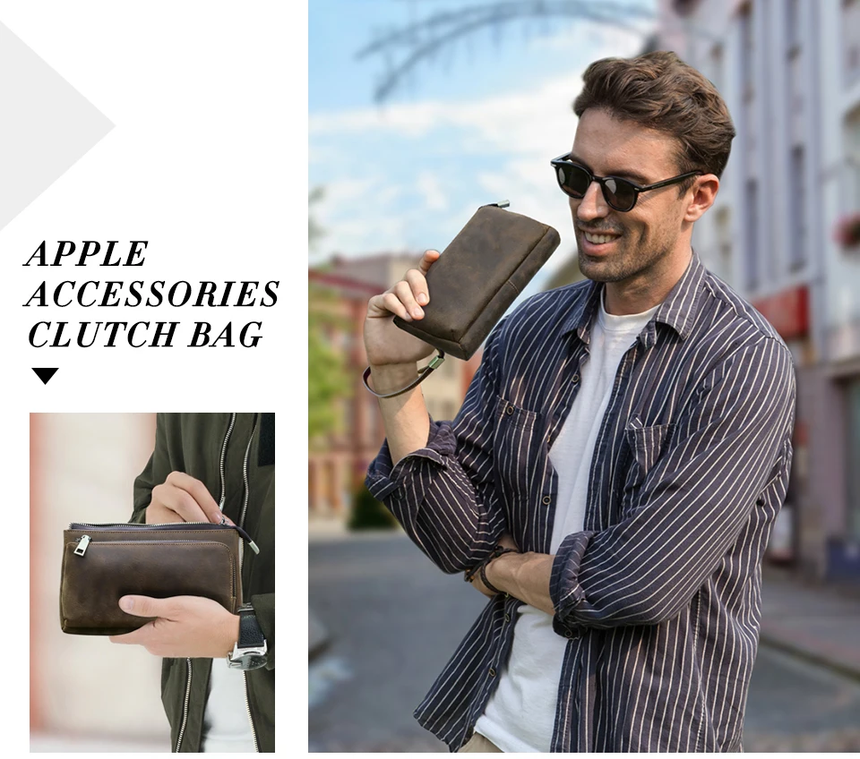 Rindsleder Herren Clutch Taschen Echtes Leder Männer Business Reise Handtaschen Große Kapazität Kabel Organizer Clutch Geldbörse Vintage Stil – Detail 1