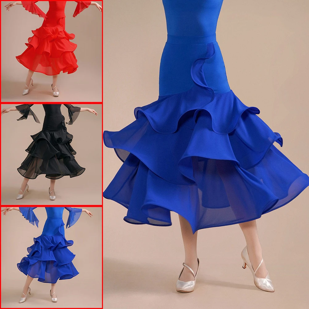 

Gb Skirt Red Midi Skirt Cake Skirt Women's New Blue Women's Black Waltz Heavy Industry Ballroom Dance Pearlescent Blue Skirt