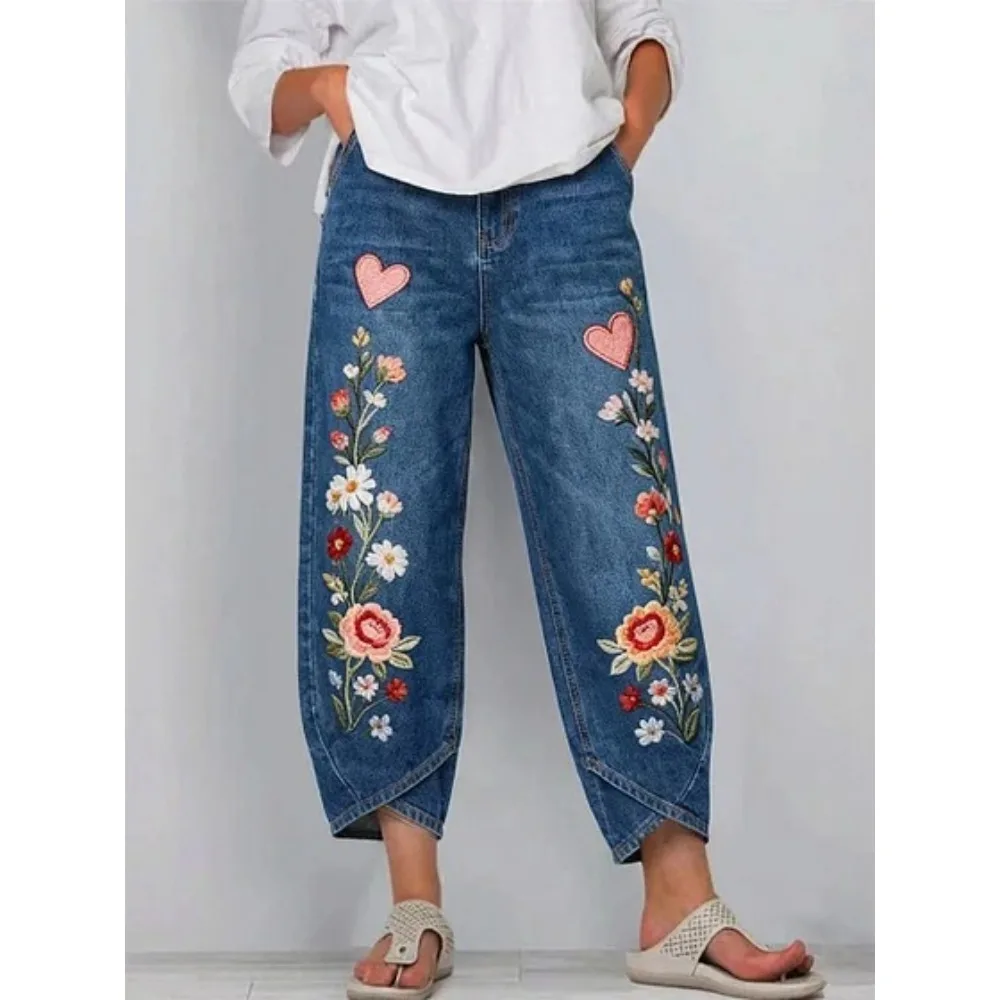Damen Baumwoll-Caprihose, locker geschnitten, lässig, Boho-Stil, weites Bein, knöchellang, Vintage, elastischer Bund, Sommer, Strandurlaub, Alltagskleidung – Detail 10