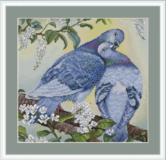 Cross Stitch Kit Let 19- Couple Pigeon 36-37 28ct 32ct 14ct Metallic fabric can be Customized Cloth hand Embroidery Material Kit