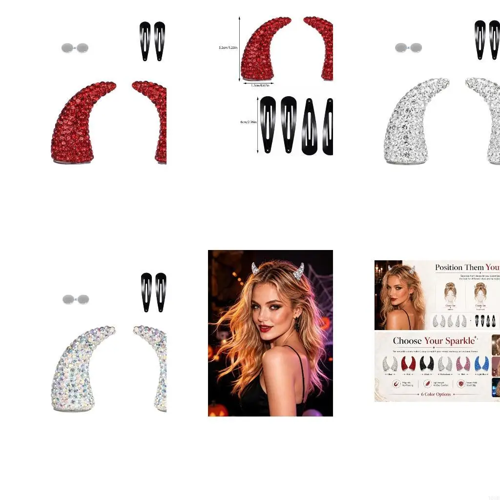 Набор аксессуаров для волос Blingbling Party Devil Horn с магнитной застежкой и блестящими стразами, дисплей для укладки косплея