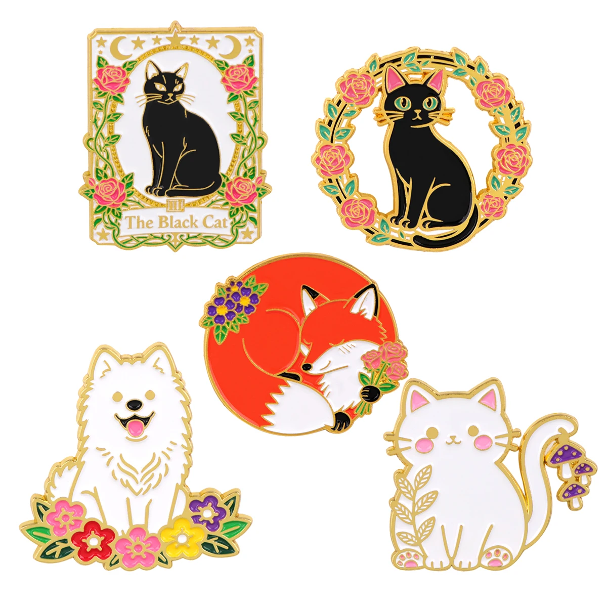 مزيج 5 قطعة/المجموعة لطيف الحيوانات والزهور المينا دبابيس بروش معدني على ظهره قبعة حقيبة طوق شارات مجوهرات الأزياء جمع الهدايا #1