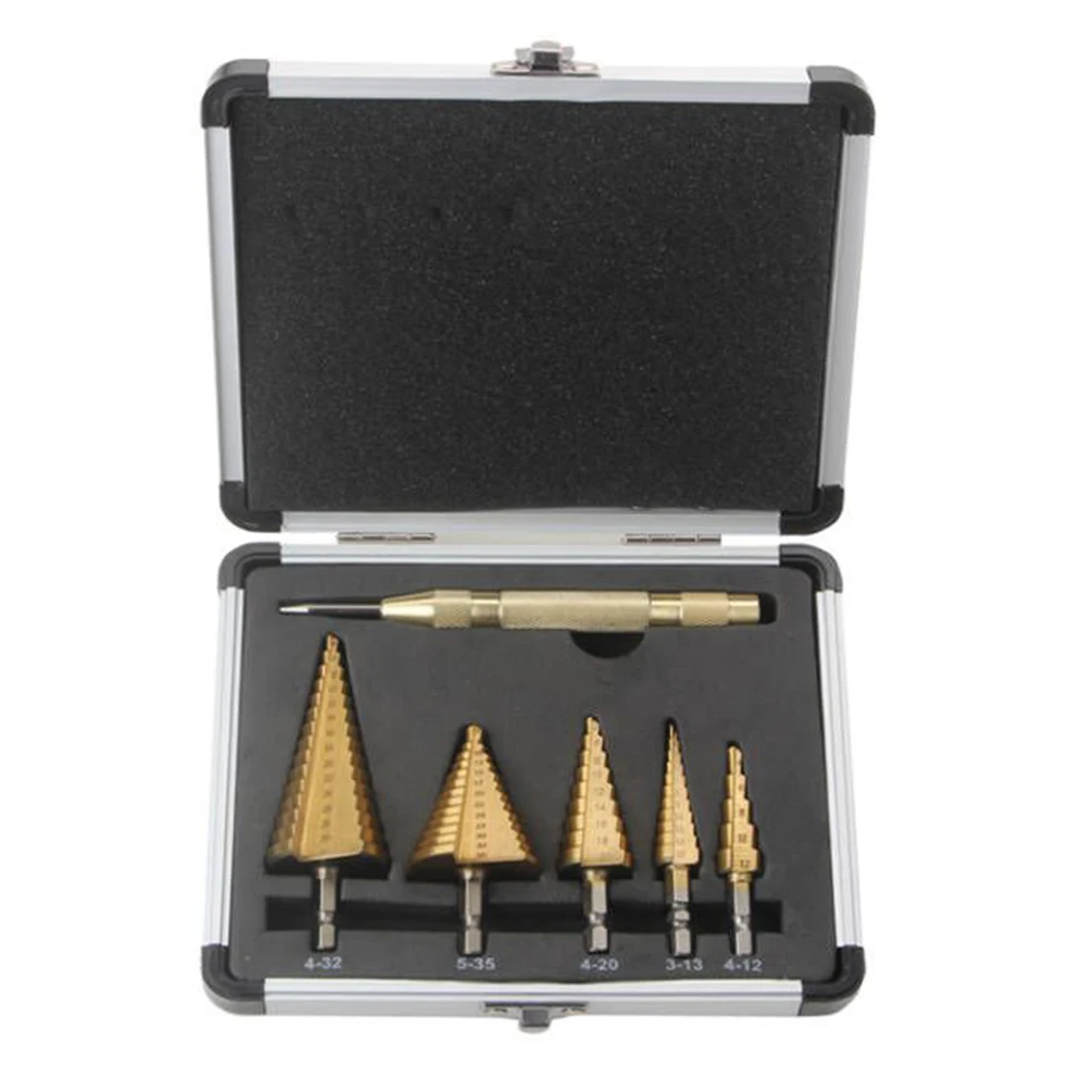 Automatic Center Punch, Shaped Split Tip, W/Aluminum Case, Step Bits For Metal 5PCS