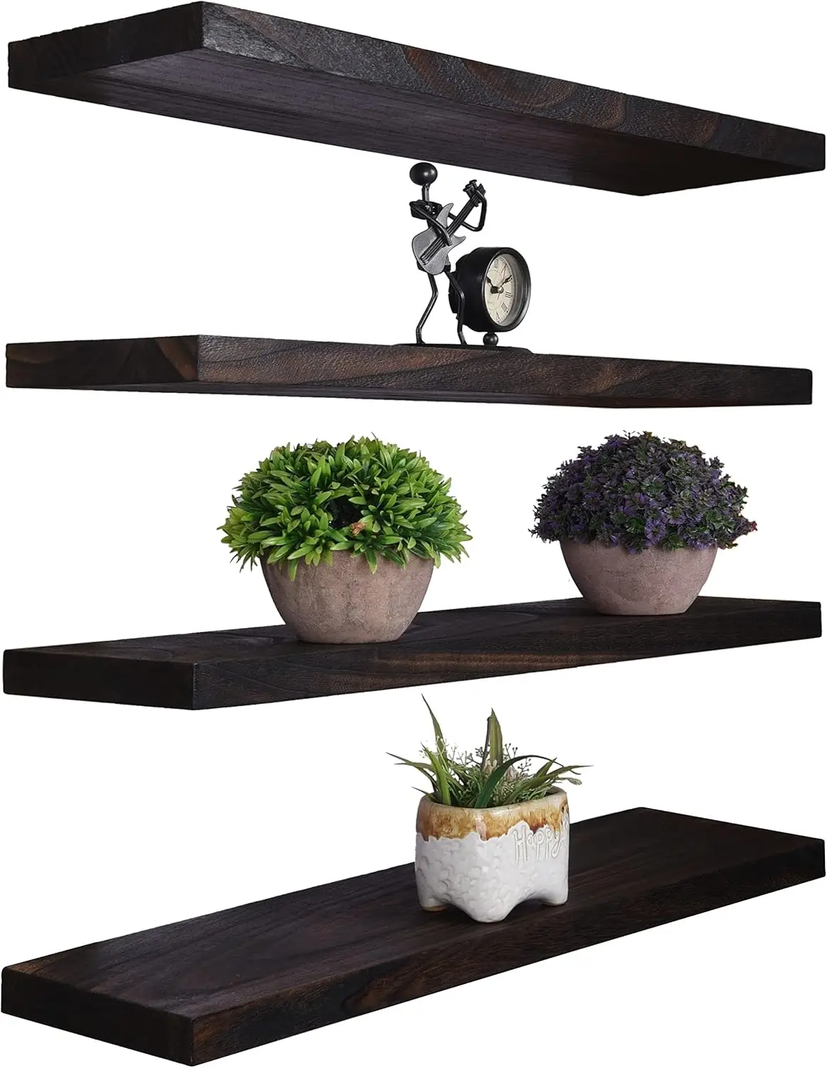 

Wood Floating Shelves for Wall Decor, Rustic Wall Shelves for Bedroom Bathroom Kitchen Living Room, Set of 4 Walnut 24