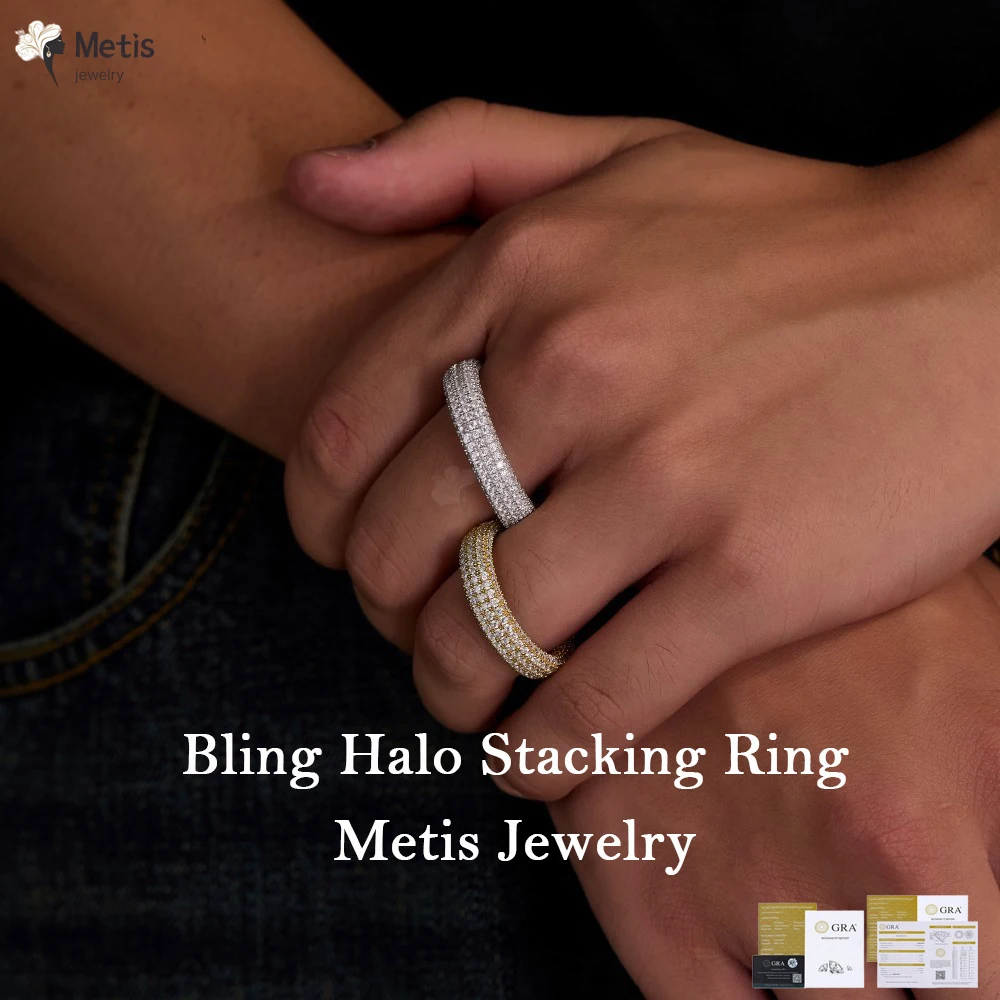 Bling Halo Stacking Ring for Men Women 18k Gold Plated Stackable Created Diamond Iced Out Hip Hop Moissanite Ring Jewelry Gifts