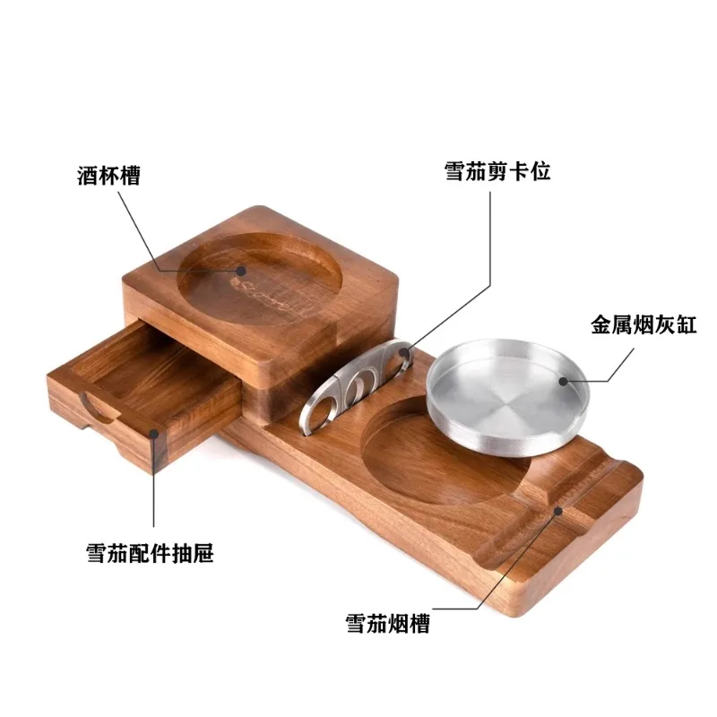 Cigar Ashtray Whiskey Glass Cigarette Tray Ashtray Cigar Cutter Lighter Personality Creative Display Solid Wood Cigar Holder