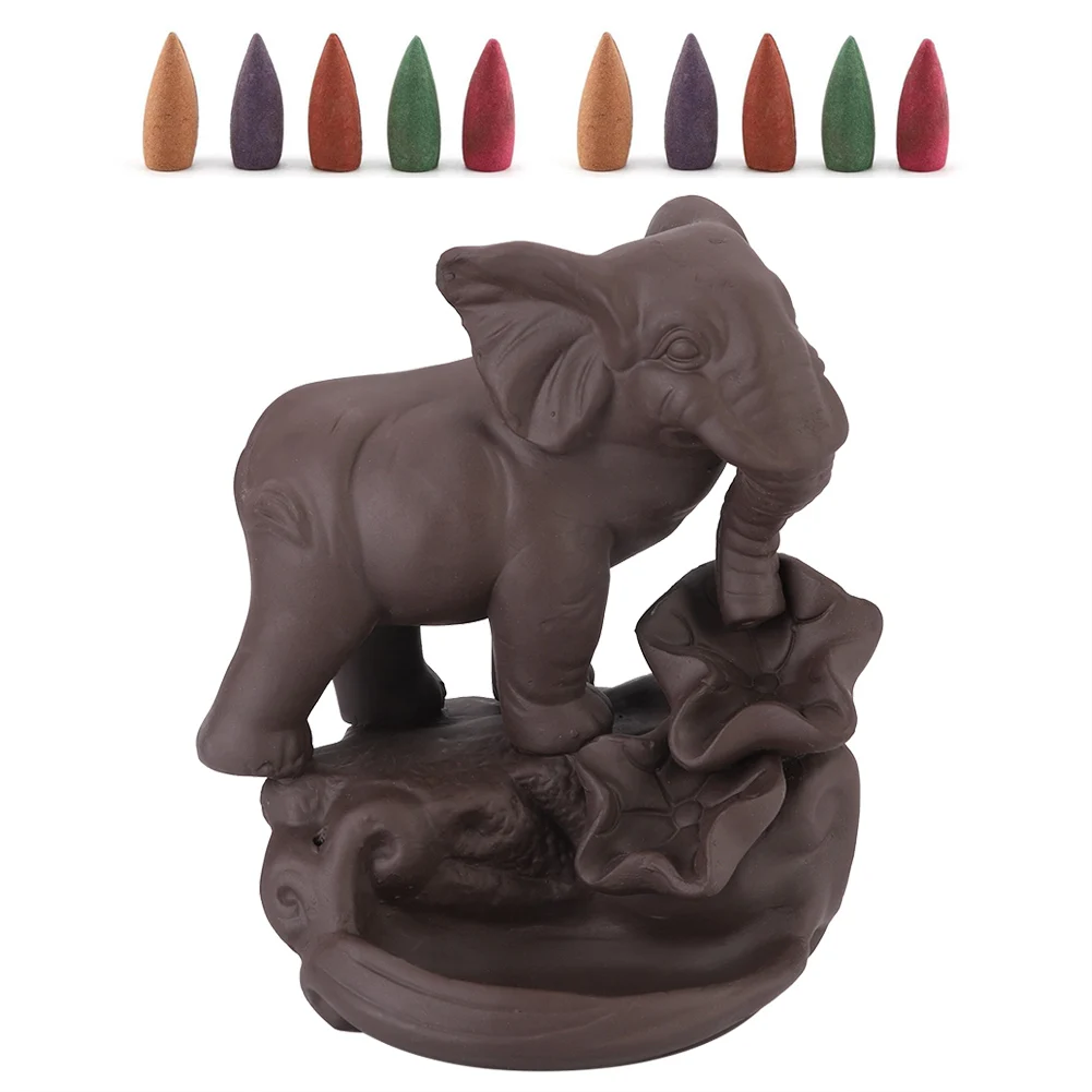 

Elegant Elephant Animal Shaped Backflow Ceramic Incense Burner Holder Home Office Desktop Ornaments