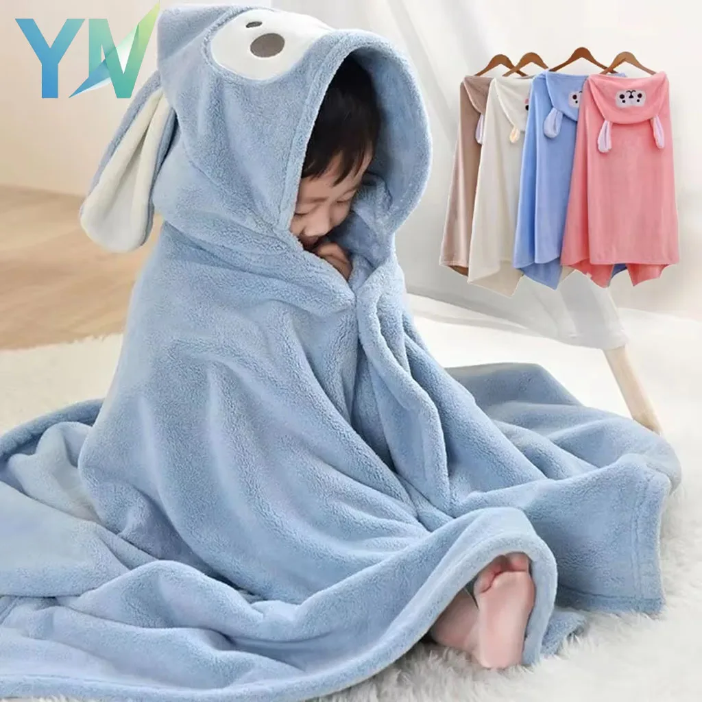 Super Soft Kids Hooded Bath Towel Cape Extra Thick Absorbent Coral Fleece Robe Fast Drying Bath Wrap for Baby Toddler