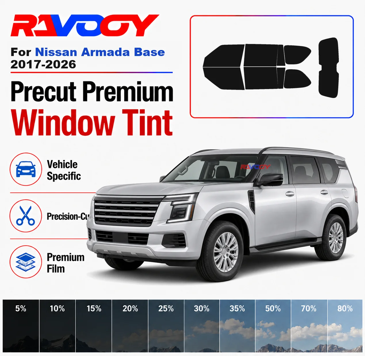 Premium Precut Window Tint Kit Front Rear Windows Rear Windshield For Nissan Armada Base 2017-2026 Car Solar Nano Ceramic Film