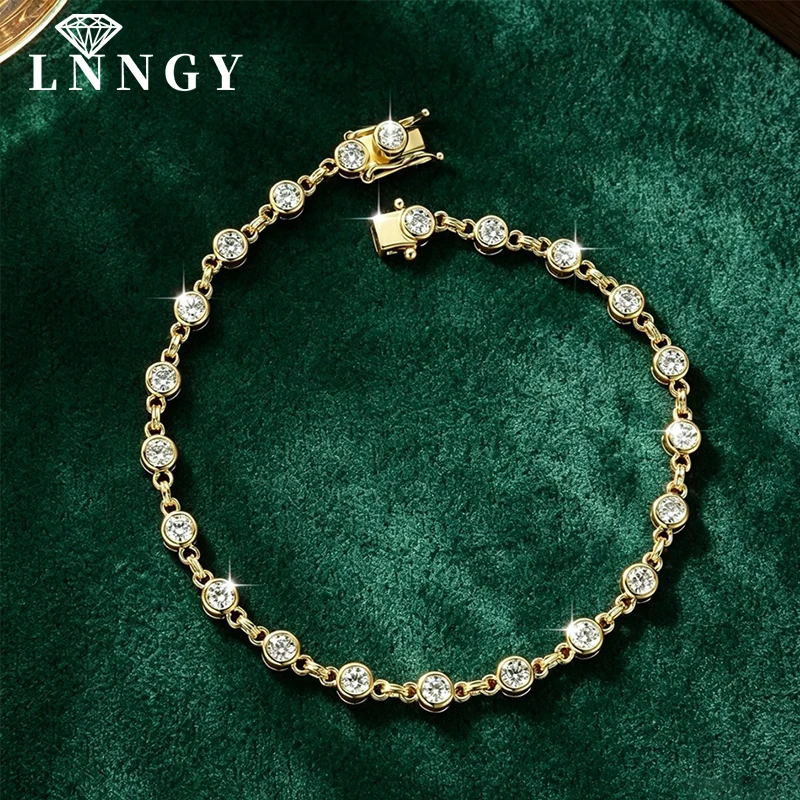 

Lnngy Bezel 2.5mm/3MM Round Moissanite Tennis Bracelet For Women Exquisite 14K Gold Filled Bracelet Hand Chain Jewelry Gifts