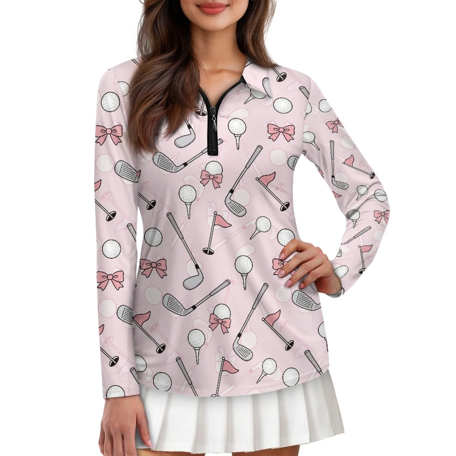 PENSTROLL Golf Themed Pattern Womens Golf Shirts Pullover for Women Athletic Golf Hiking Shirts Tops for Tennis Training