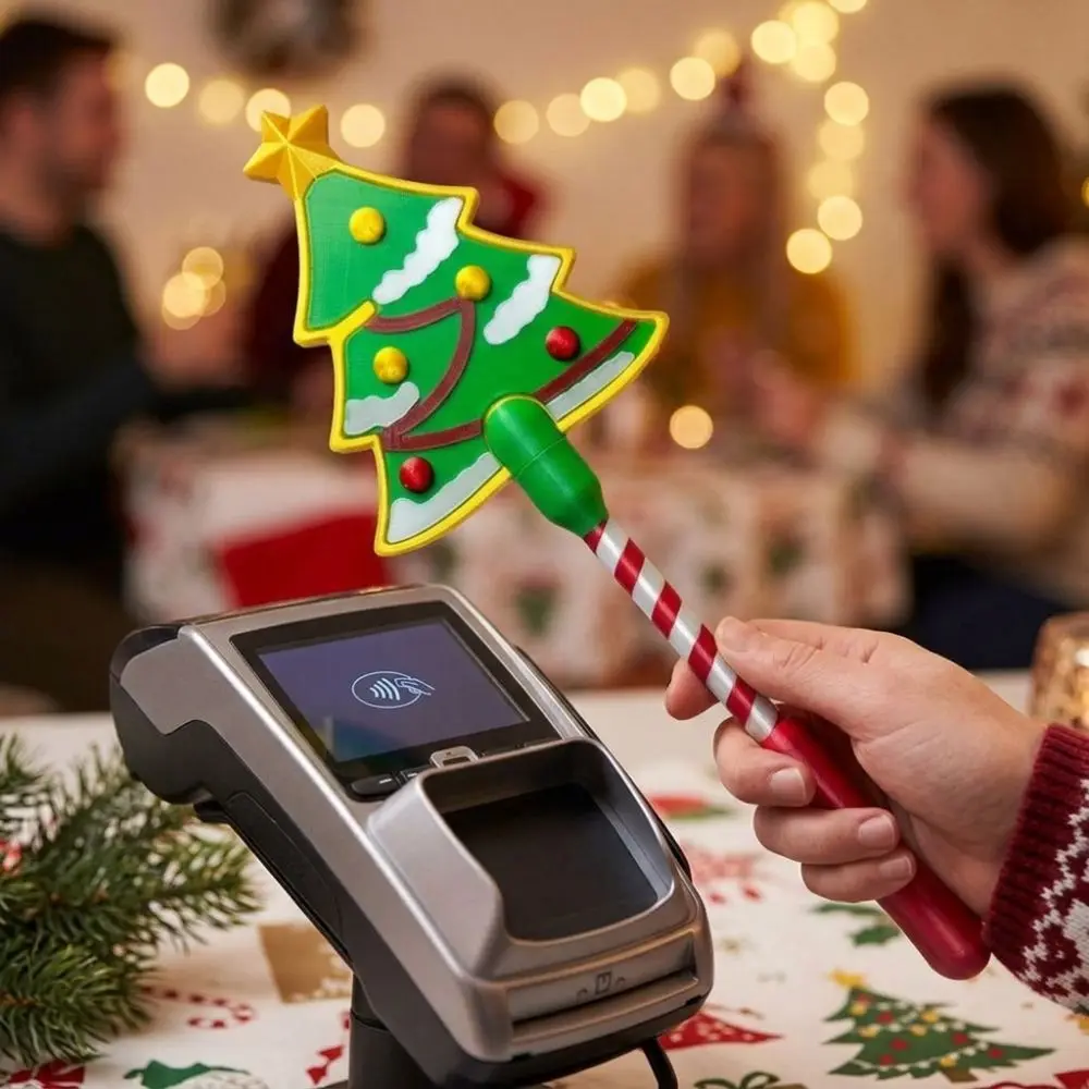 Non-Contact Christmas Payment Magic Wand 3D Printed Tree Shaped Xmas Credit Card Holder Handheld Plastic Card Reader Tap Wand