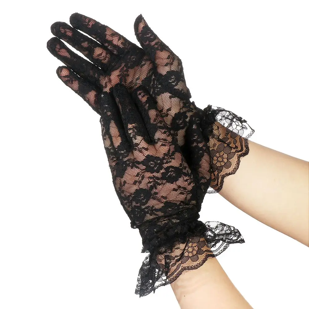 Summer Wedding Sunscreen White Bride Gloves Rose Flower Pattern Lace Gloves Party Dressy Gloves