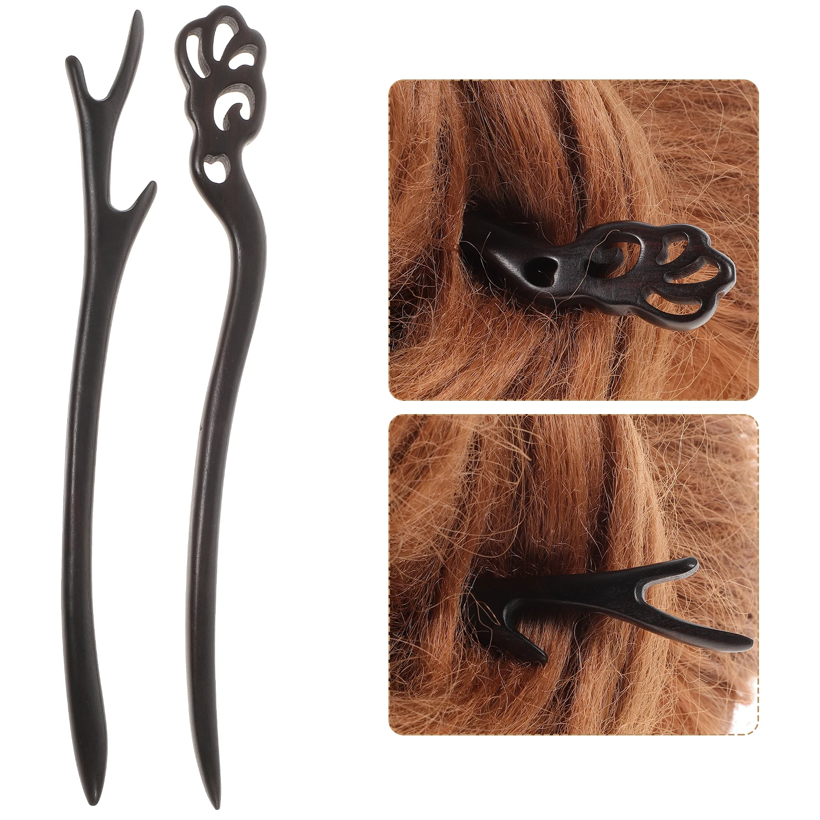 

2 Pcs Black Ebony Wood Sticks Light Smooth Surface Vintage Chic Chinese Hanfu Accessories Hair Fork Long Hair Styling Tools Buns