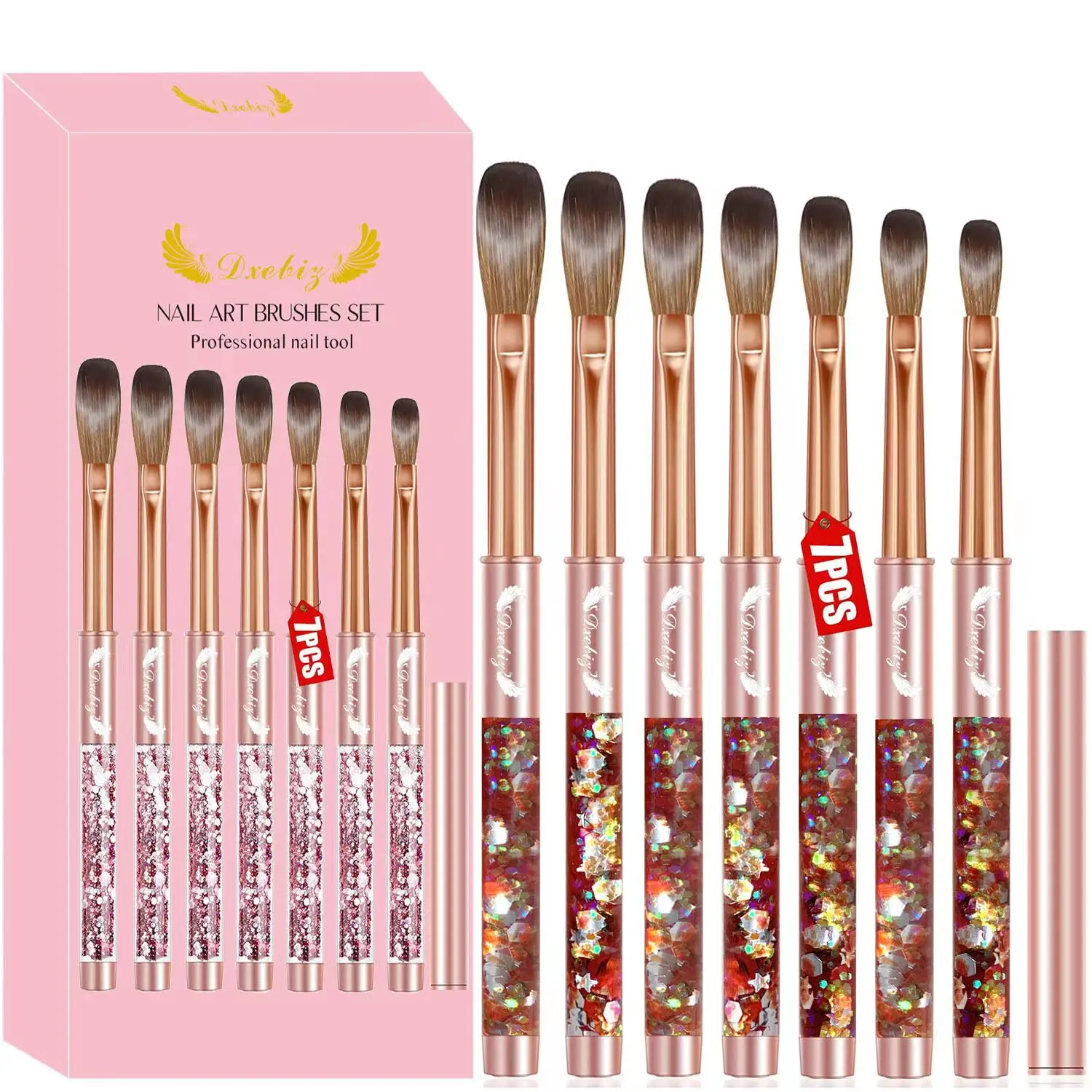 

7PCS Kolinsky Acrylic Nail Brush Rose Set for Acrylic Powder Application Brushes Art Extension Carving Size 4/6/8/10/12/14/16