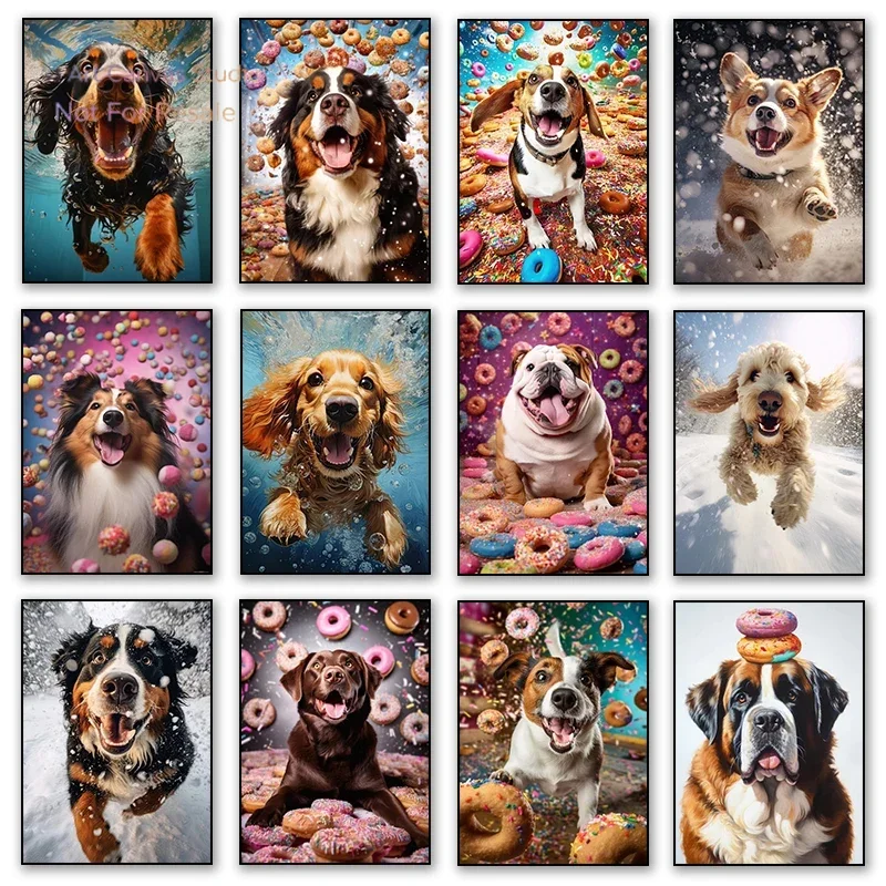 Cocker Spaniel Pool Dive Beagle Bernese Mountain Doberman Dog Poster Print Wall Art Pictures Canvas Painting Room Home Decor