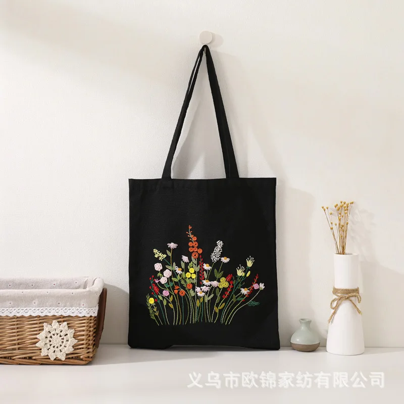 Embroidery Canvas Bag Embroidery DIY Student Bag One Shoulder Adult Handmade Beginner Material Bag Ribbon Embroidery