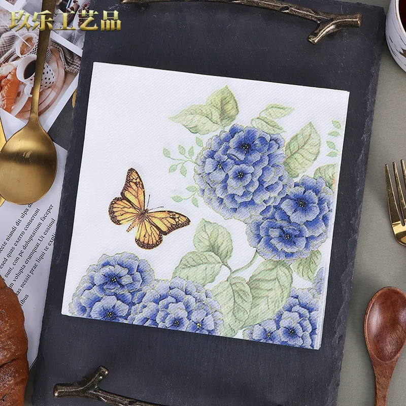 20Pcs/Pack Elegant Flowers Decoupage Paper Napkins Vintage Flower Paper Tissues for Wedding Xmas Party Decor Wholesale New