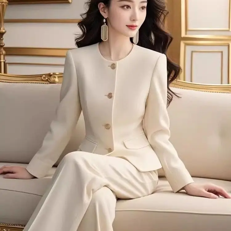 Elegant White Suit Set Fashionable Chic Style Spring Autumn Wear for Women Long Sleeve Two Piece Set Youthful Freshness
