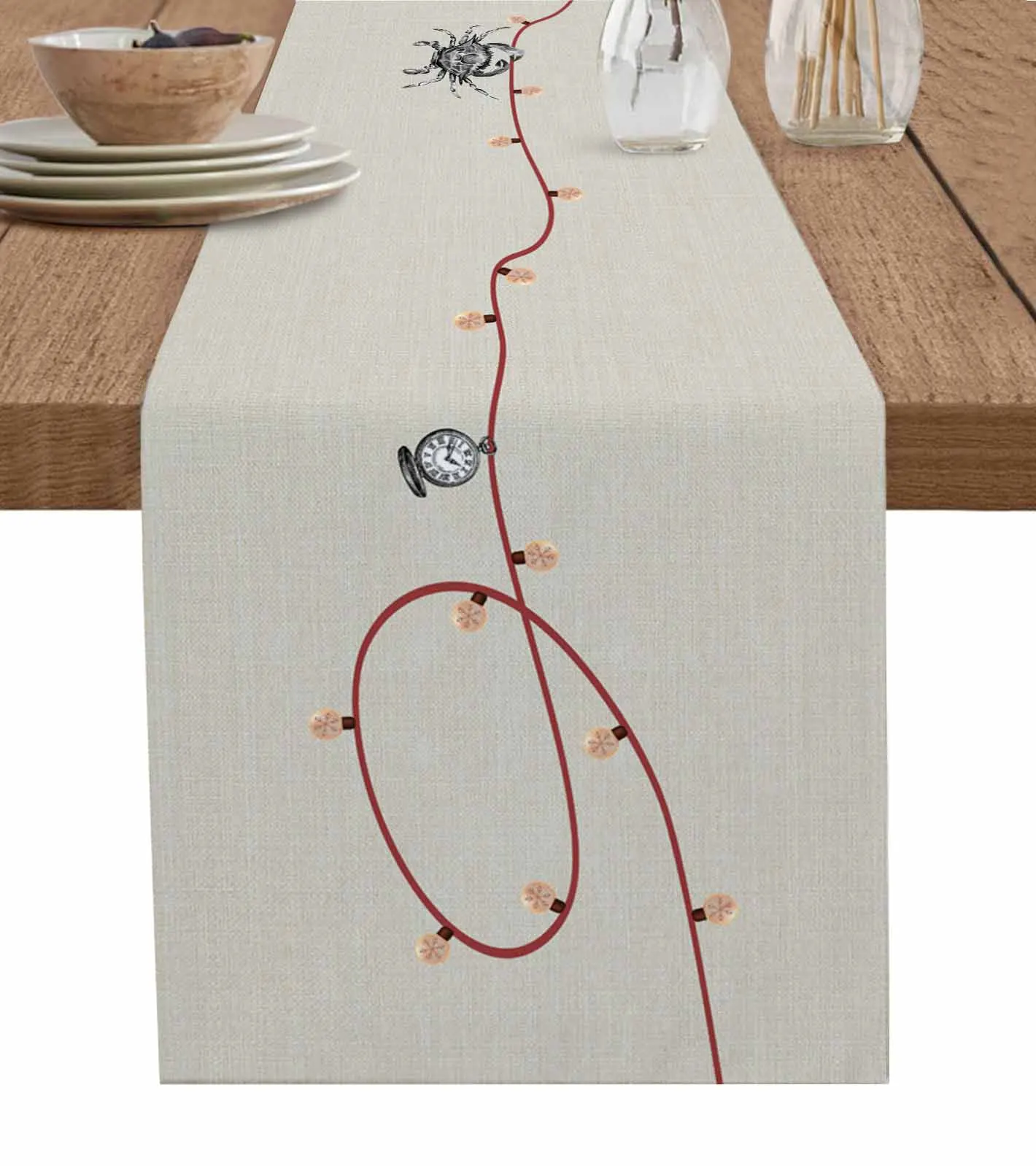 Crab Pocket Watch With Retro Lines Table Runner Wedding Dining Table Decoration Table Runner Holiday Dining Tablecloth