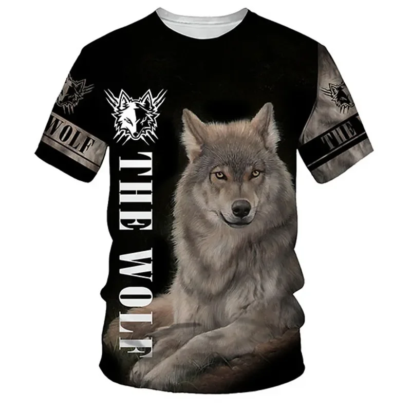 Fashion Wolf Print T Shirt For Men Hip Hop Trend Harajuku Streetwear 3D Animal Graphic T-Shirts Casual O-neck Kid Short Sleeve