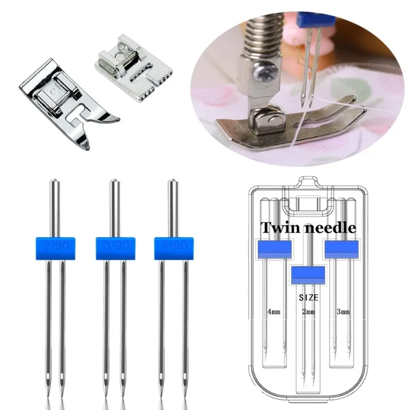 2/3/4mm Steel Sewing Machine Twin Needles Home sewing machine Accessories For Edge sealing embroidered and Presser Foot Set