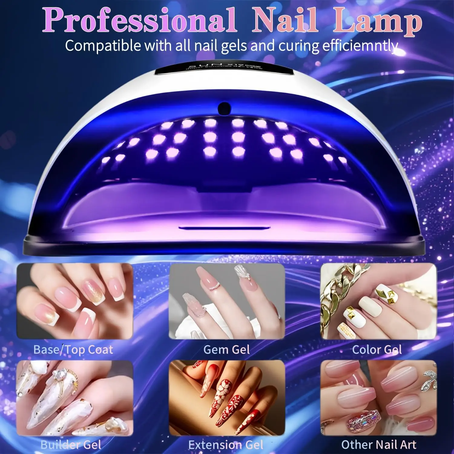 مصباح أظافر LED بالأشعة فوق البنفسجية 72 خرز 320 وات مع مؤقت ومستشعر لطلاء الجل