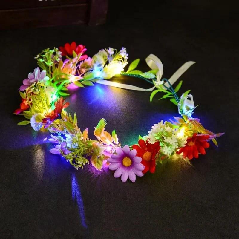 Luminous Floral Wreath LED Flower Crown Glowing Hair Garland Fairy Tiara Light Up Headband Festival Bridal Hair Accessories