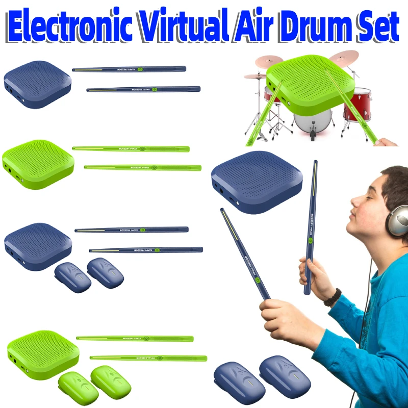 Electric Air Drumsticks Portable Smart Electronic Virtual Reality Air Drum Drumsticks Pedals Professional Set for Adults Kids