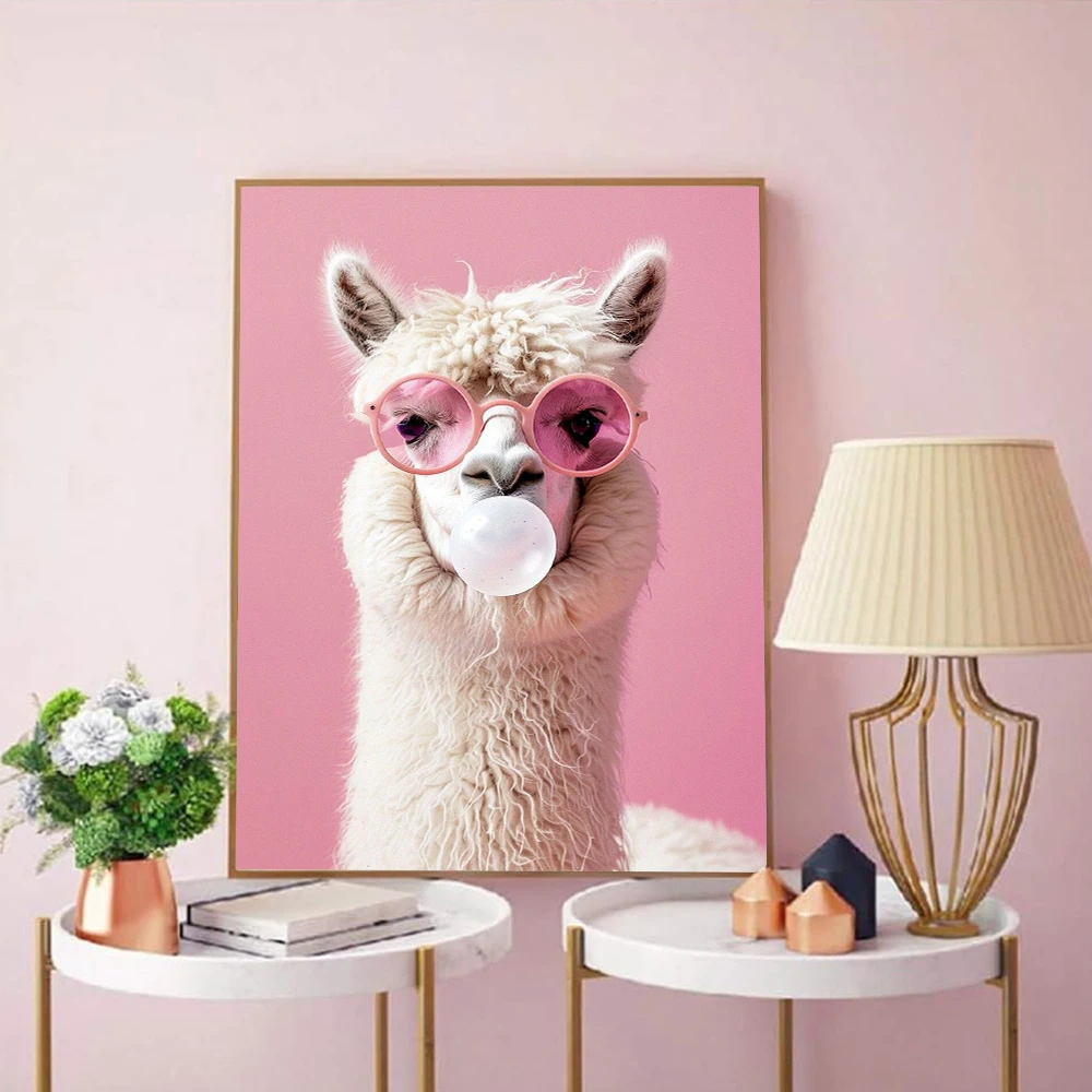 Funny Color Animal Bubble Posters Canvas Painting Prints Cute Giraffe Tiger Sheep with Glasses Wall Art for Home Cafe Bar Decor