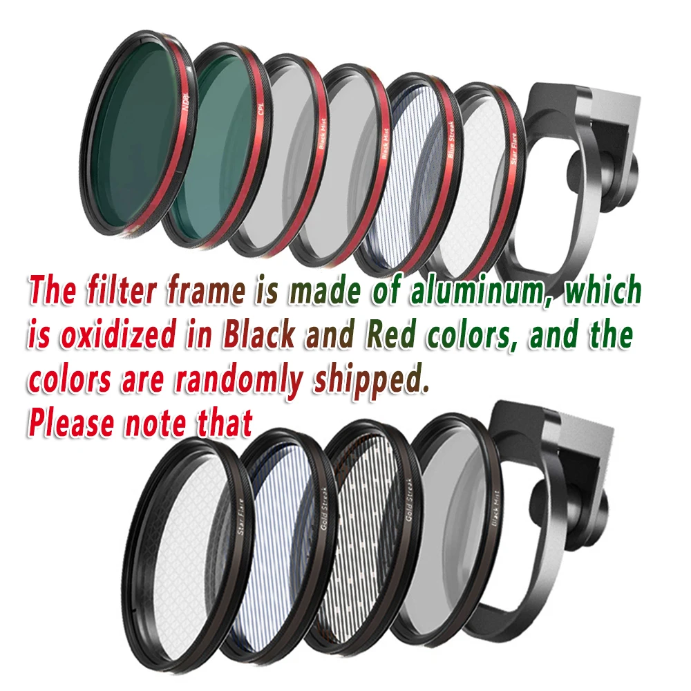 مشبك معدني عام لعدسة مستقطب للهاتف المحمول ، مرشح CPL ، كاميرا دائرية ، ذهب ، ضباب ، 58 ، ND ، أسود ، ضباب