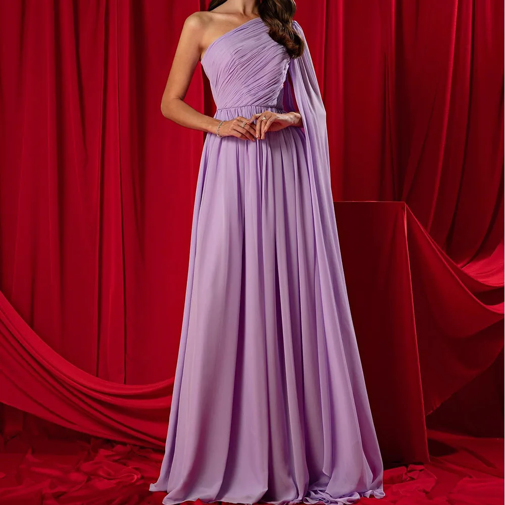 

Exquisite One Shoulder Chiffon Evening Dresses Fashion A-Line Floor Length Long Sleeves Custom Made Special Occasion Gowns