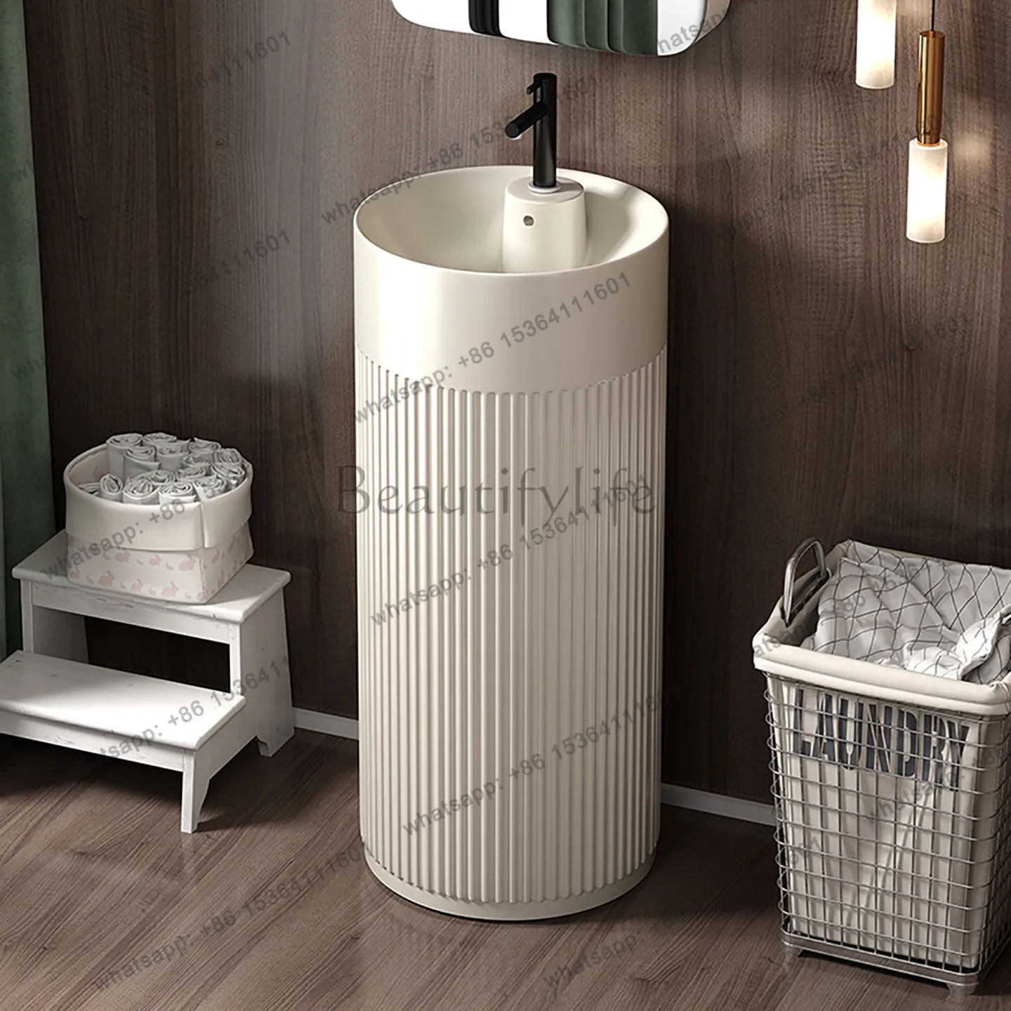 Column basin Floor-to-ceiling household small apartment integrated ceramic washbasin