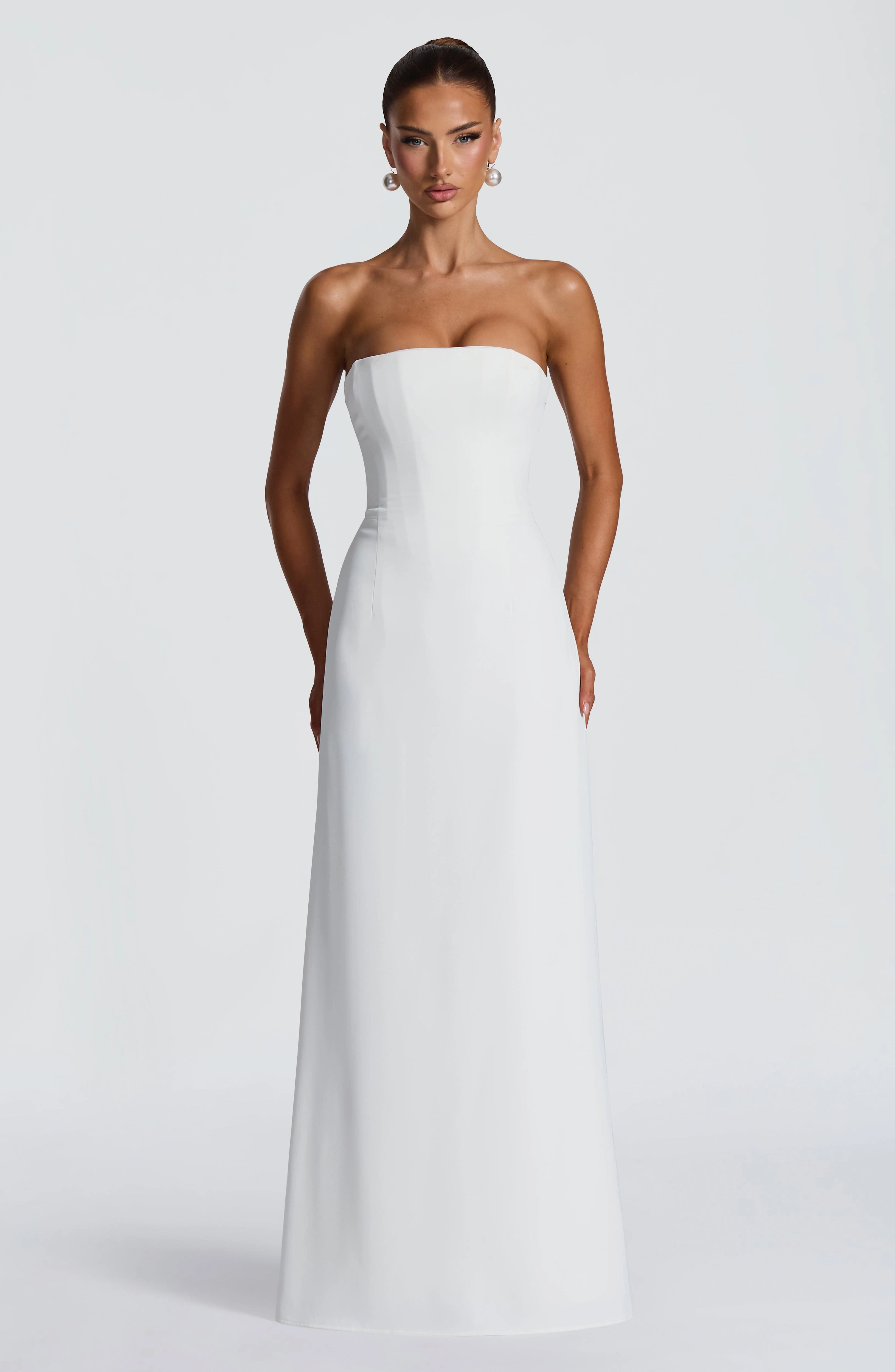 White Strapless Maxi Dress Women Solid Bodycon Lce-up Bandage Long Evening Gown Elegant Wedding Guest Formal Party Prom Dresses