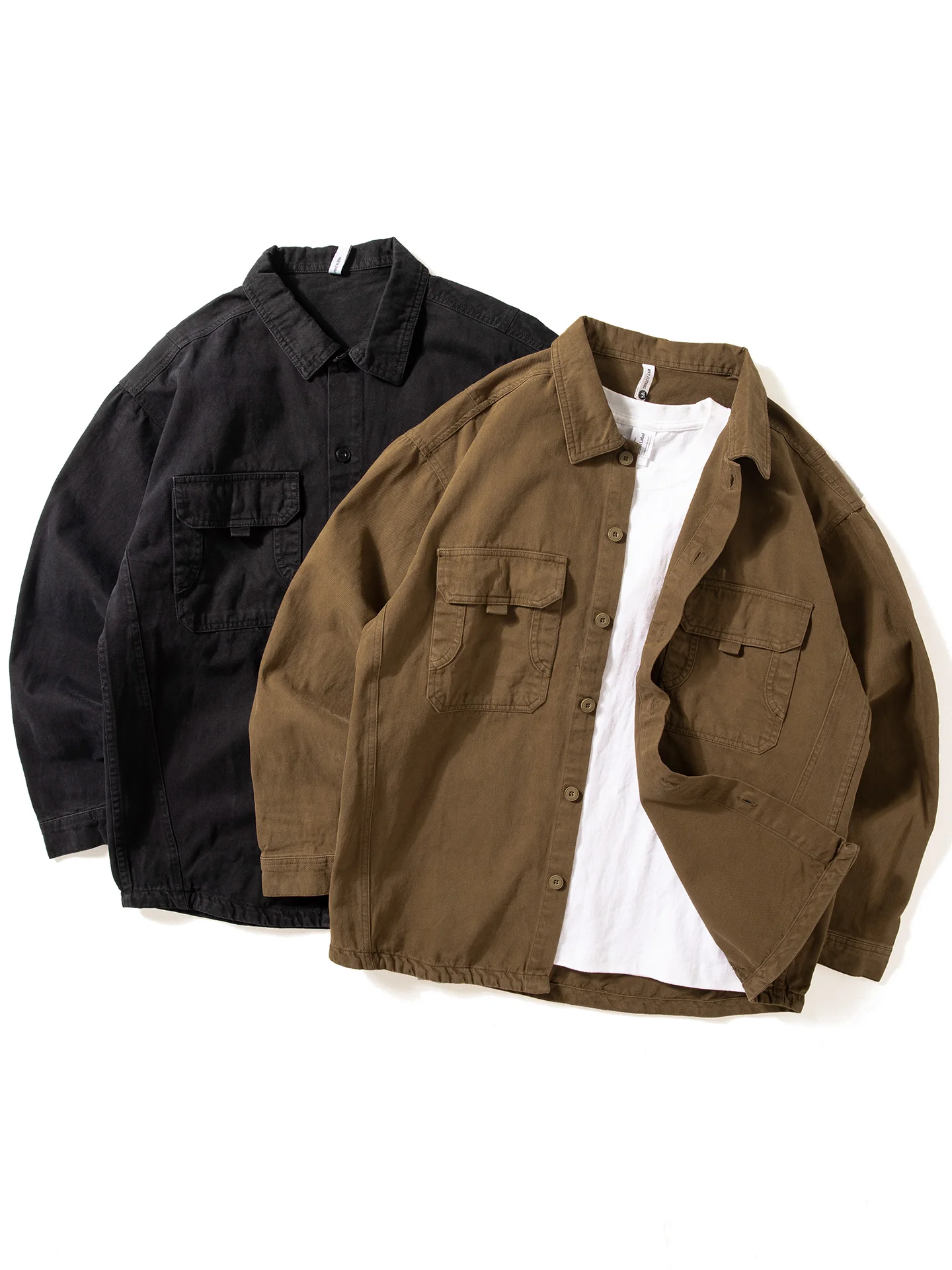 

Retro Waed Workwear irt Men's Loose Casual Pure Cotton irt Jaet Autumn New Sle Youth ular Cotton Long Sve But...