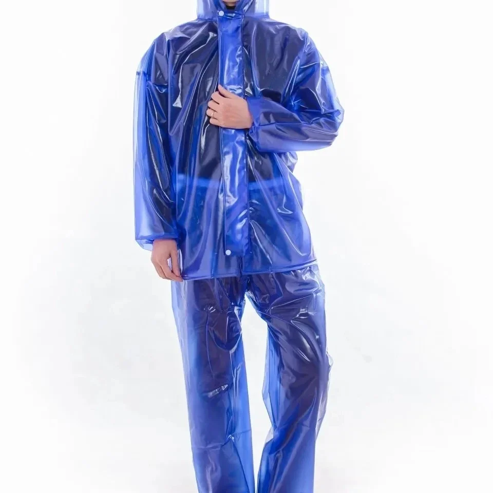

Solid Transparent Blue Hooded Loosen Raincoat Suit Waterproof Man Boy