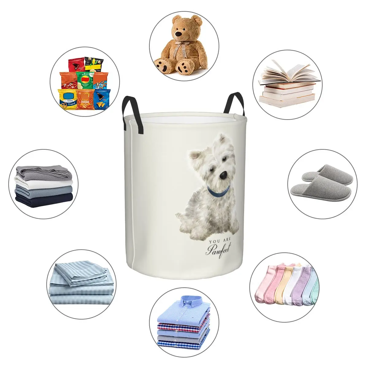 Custom West Highland White Terrier Dog Laundry Basket Collapsible Large Clothing Storage Bin Westie Baby Hamper