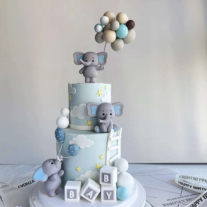Niedlicher Baby-Elefant-Kuchenaufsatz für den 1. und 2. Geburtstag, Junge, Mädchen, Geschlechtsoffenbarung, Babyparty, Kinderparty, Feier-Deko-Set – Detail 1
