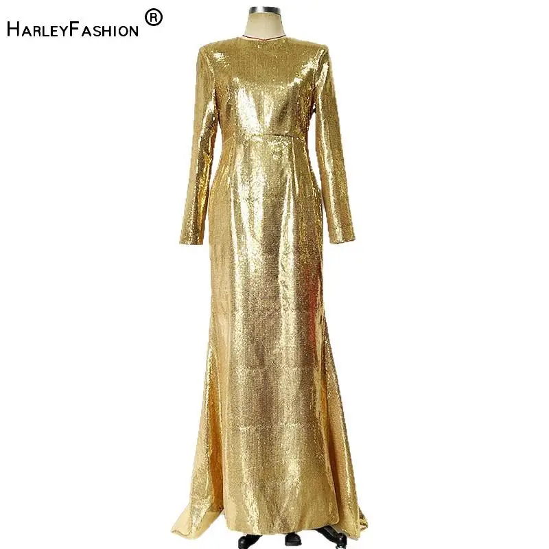 

2026 New Arrival Stylish Designed All Over Sequined O-neck Long Sleeve Lady Party Wear Women Maxi Solid Mermaid Dress