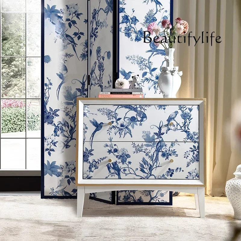 X35 Blue And White Porcelain White Solid Wood Multi-purpose Entrance Cabinet Storage Storage Decorative Cabinet Small Bucket Cab