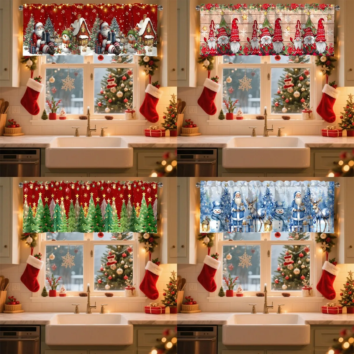 عيد الميلاد الستار الستارة عيد الميلاد قضيب جيب نافذة العلاج لغرفة المعيشة المطبخ غرفة نوم زينة عيد الميلاد للمنزل 2025