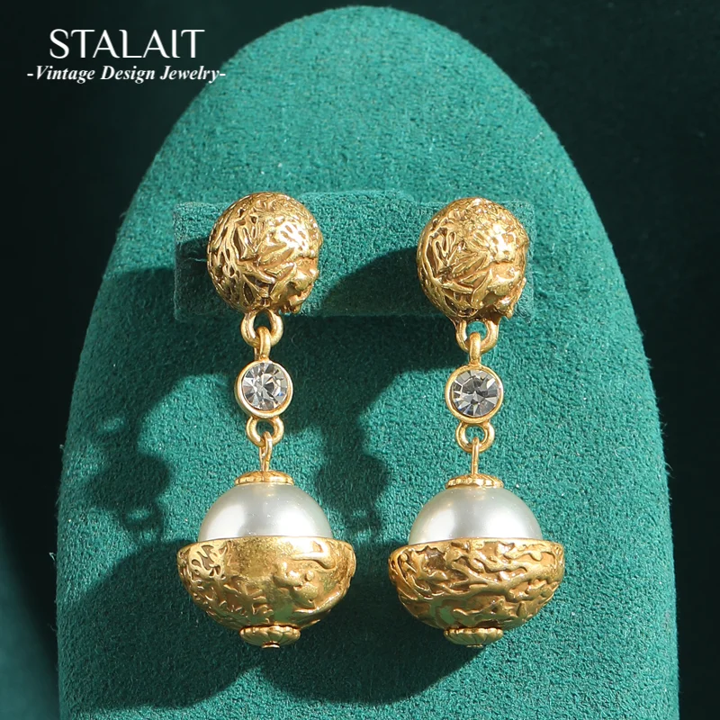 

Vintage Pearl Ball Earrings Tibetan Large Luxury Designer Jewelry Beads Drop Gold Color Accessories Woman High Quality 2025 New